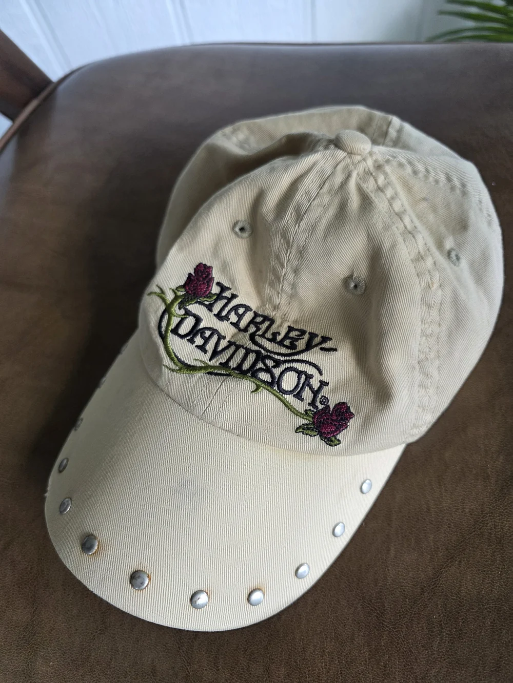Vintage Y2K Harley-Davidson Embroidered Studded Baseball Cap Cream Biker 2006 - Picture 3 of 16
